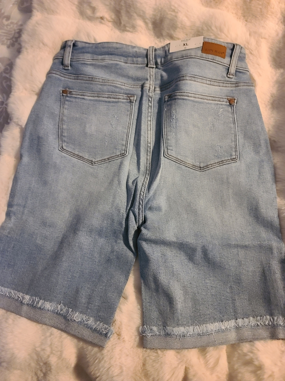 Judy Blue Light Wash Distressed Denim Bermuda Shorts - Light Blue - Picture 3 of 7